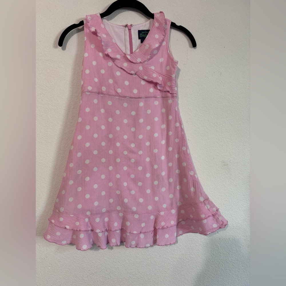 Mini Boden pink  White Polka Dot Dress size 5-6 years